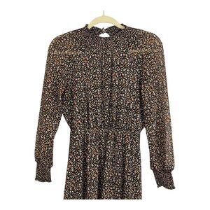 Madewell (re) Sourced Georgette Midi Dress Sz XXS Smock Neck Black Floral MB236